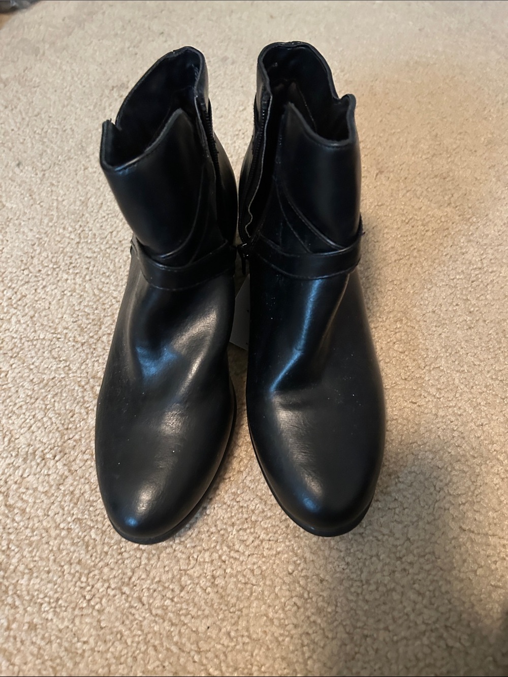 London Fog Black Leather Mid-Heel Ankle Boots